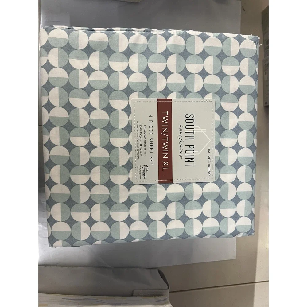 South Point Home Fashions Twin Twin XL 4 Piece Sheet Set Blue Geometric 1019729